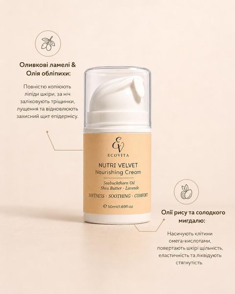 Інтенсивно живильний крем для комфорту обличчя Ecovita NUTRI VELVET Intense Nourishing & Comfort Cream  EV-CB-50-6611 фото