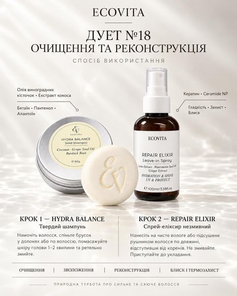 Дует №18 очищення та реконструкція волосся ECOVITA Cleansing & Hair Reconstruction Duet EV-SEA-311118 фото